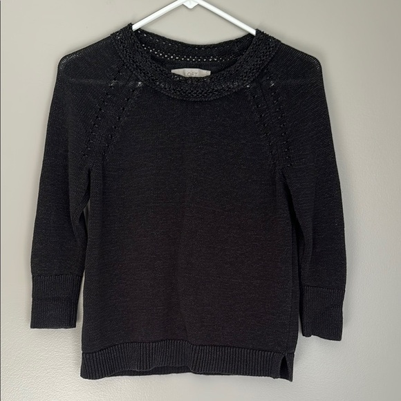 Loft 3/4 Sleeve Black Crew Neck Sweater - Picture 1 of 4